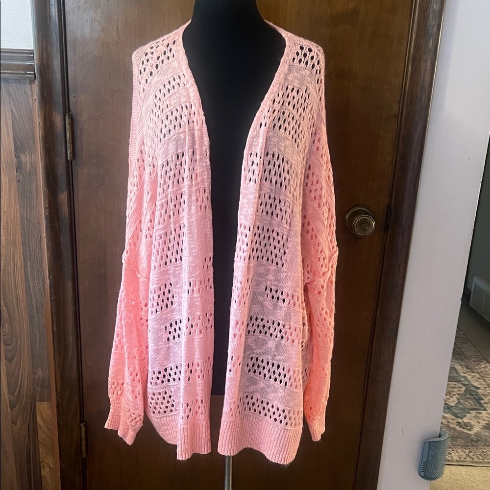 Elegant Pink Open-Knit Women's Cardigan
